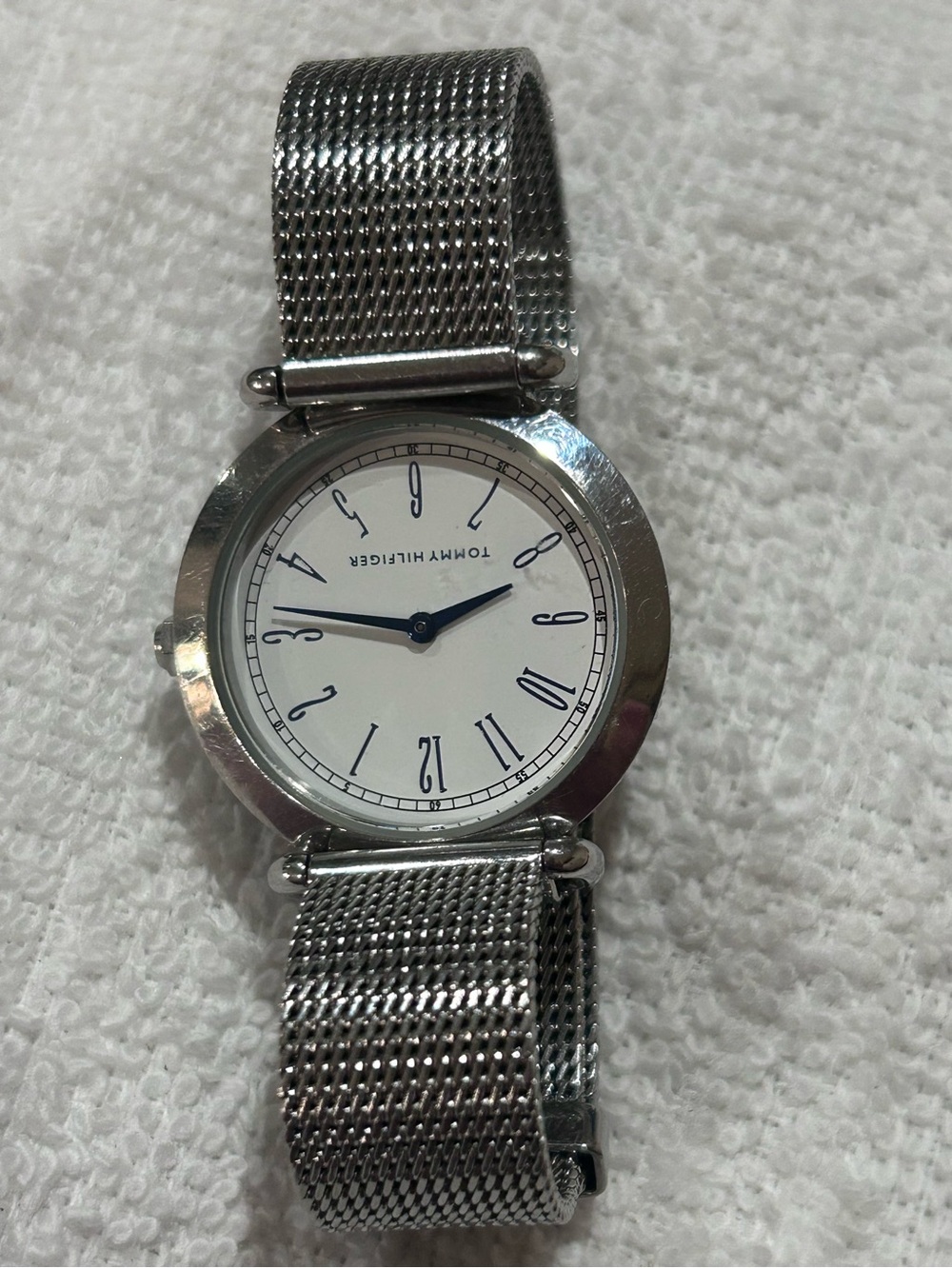 Tommy Hilfiger Silver Tone Mesh Bracelet Watch with Blue Hands